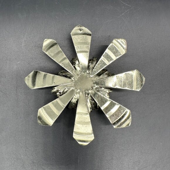 Vintage Christmas Ornament Aluminum Flower Red Button Handmade Mid Century - Picture 4 of 9